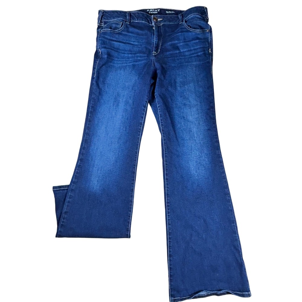 Ariat Denim Perfect Rise Flare Jeans Dark Wash Blue Size 34L Western Boho